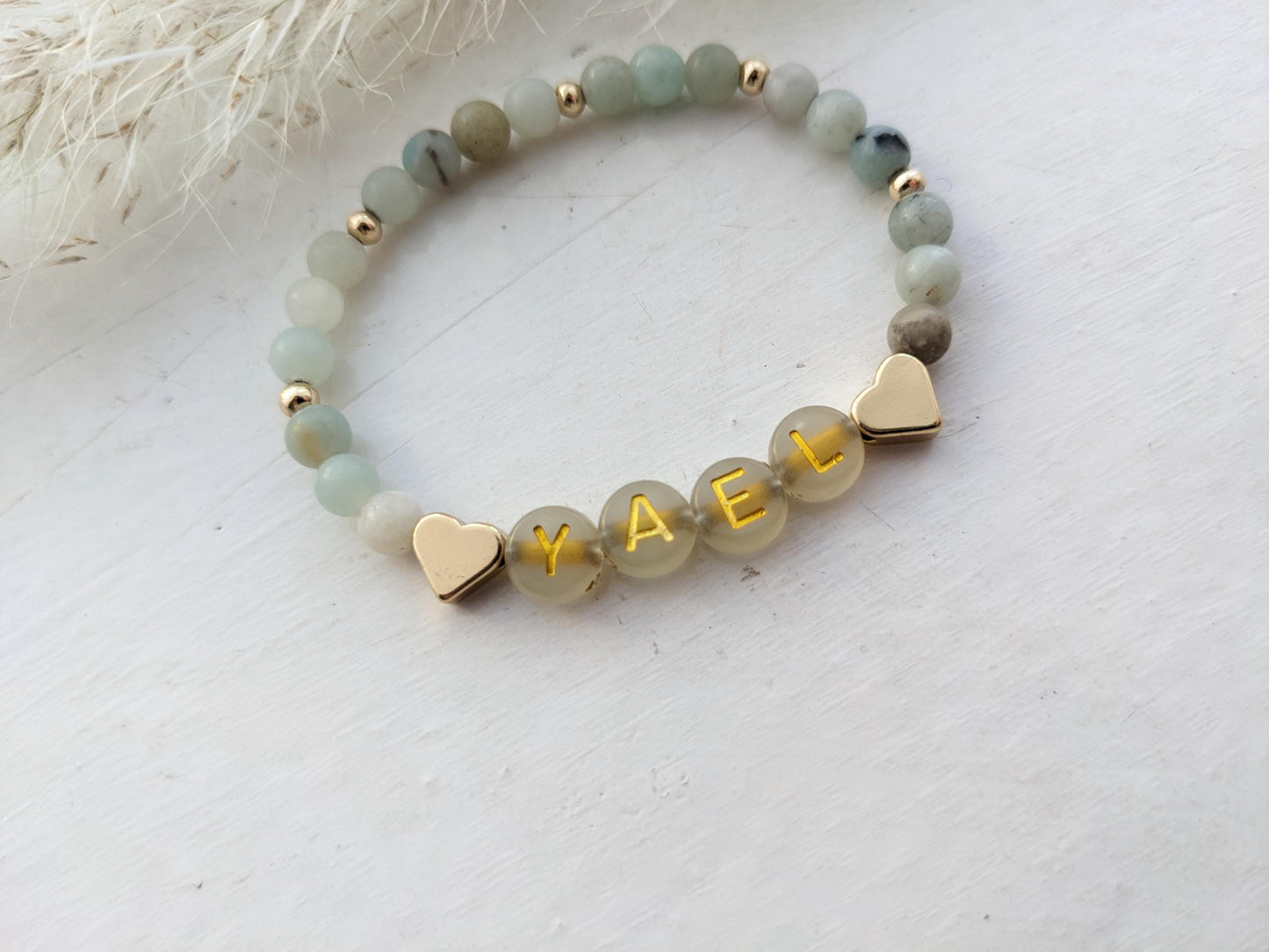 Blue stone name bracelet