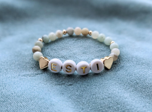 Blue stone name bracelet