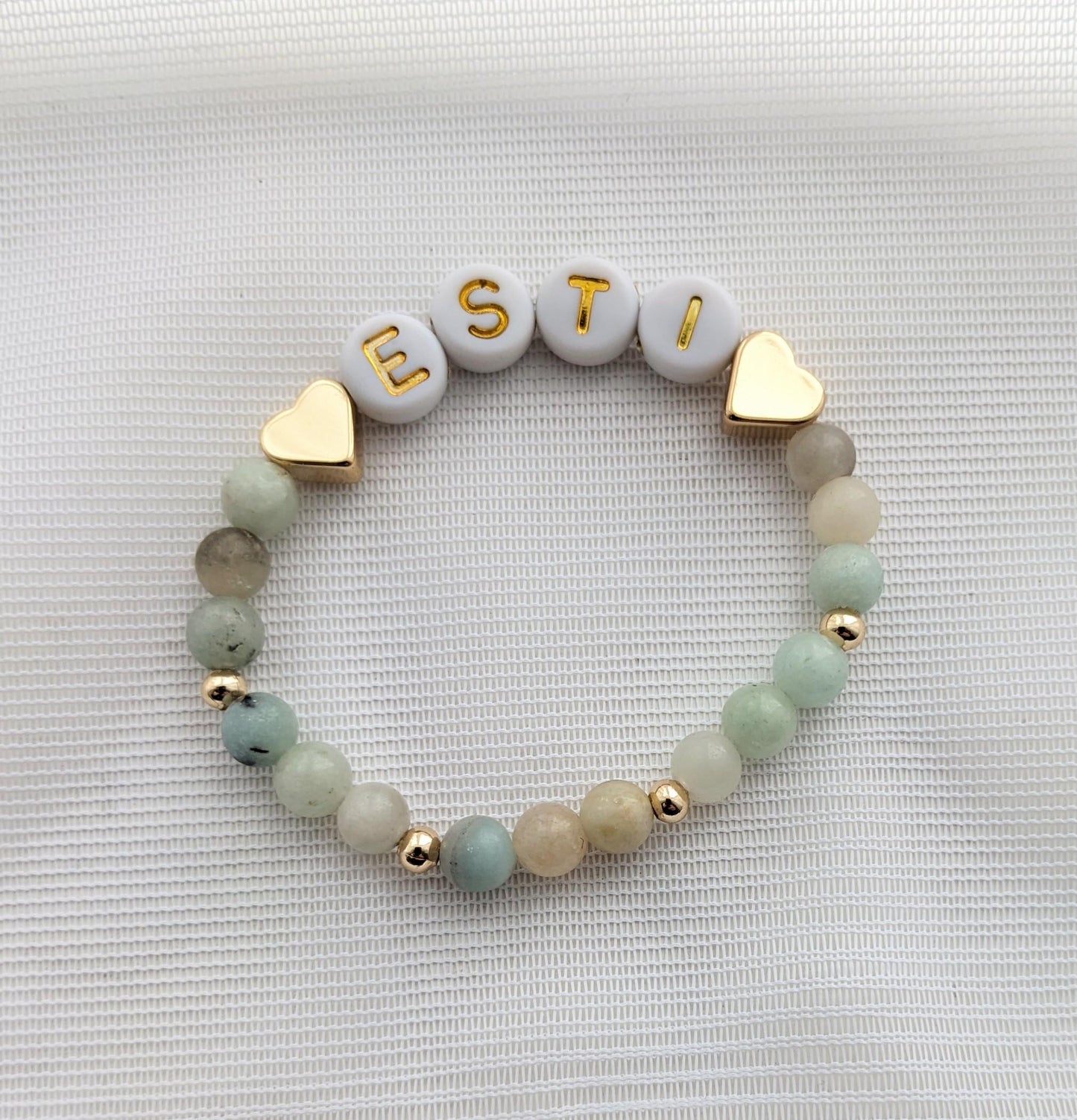 Blue stone name bracelet