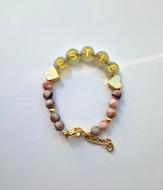 Personalised pink stone & hearts