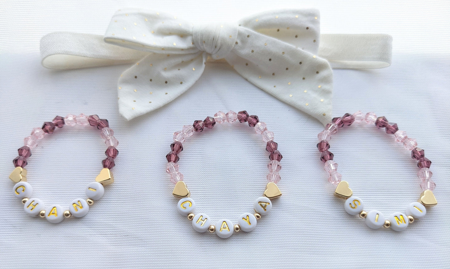 Matching little sisters child bracelets - pink crystals and gold plated