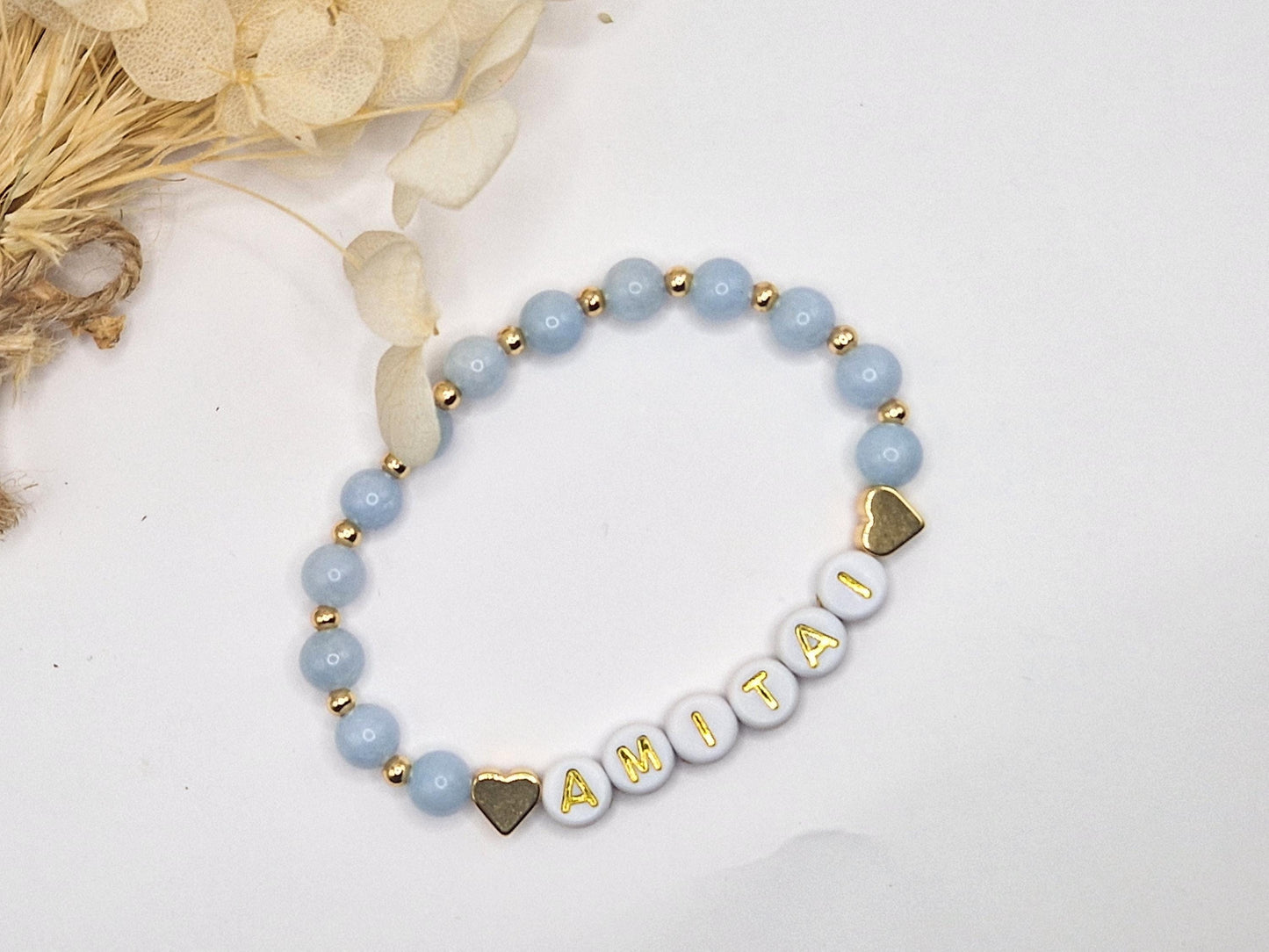 Mama bracelet with child's name - gold plated - pink/blue