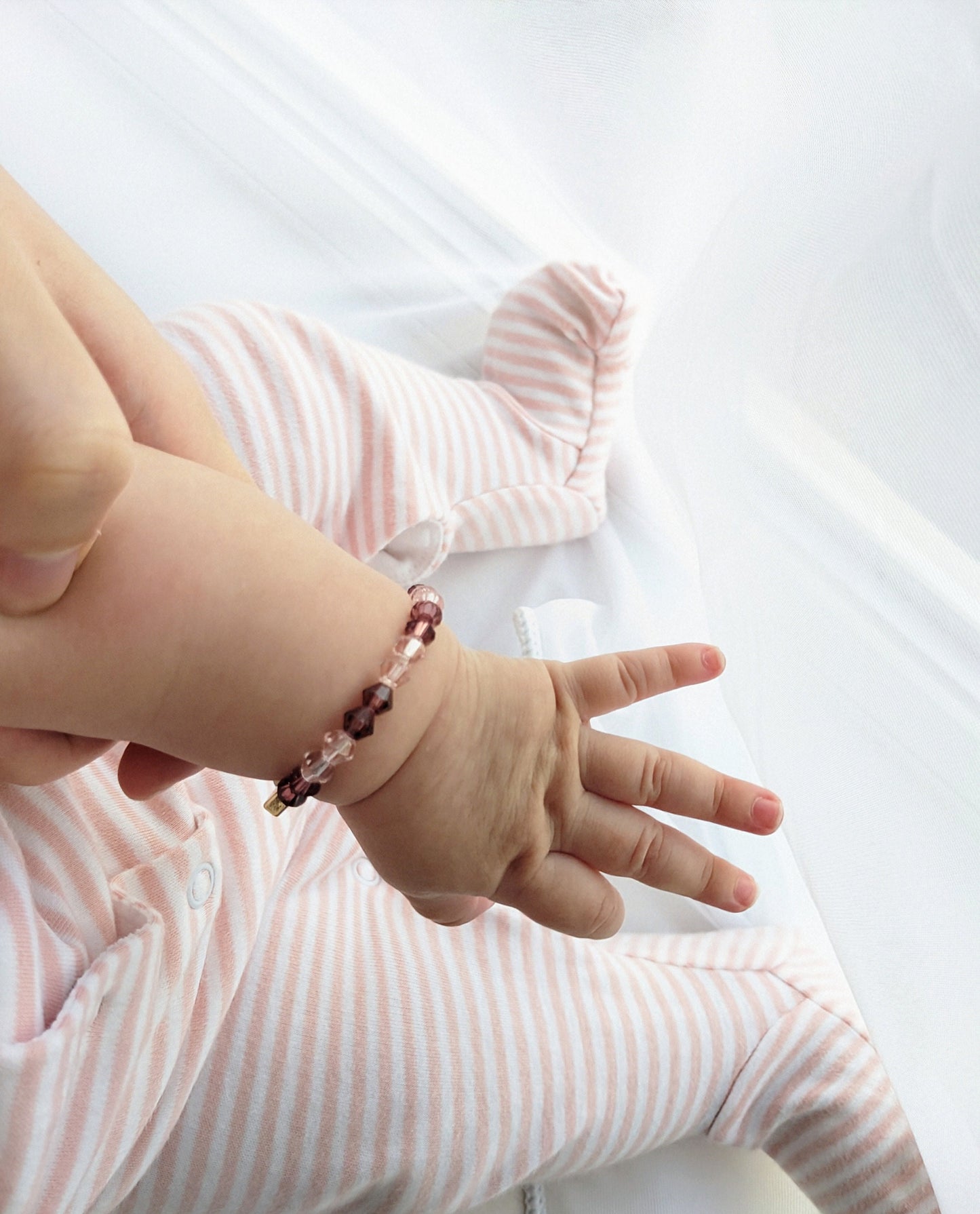 Matching little sisters child bracelets - pink crystals and gold plated