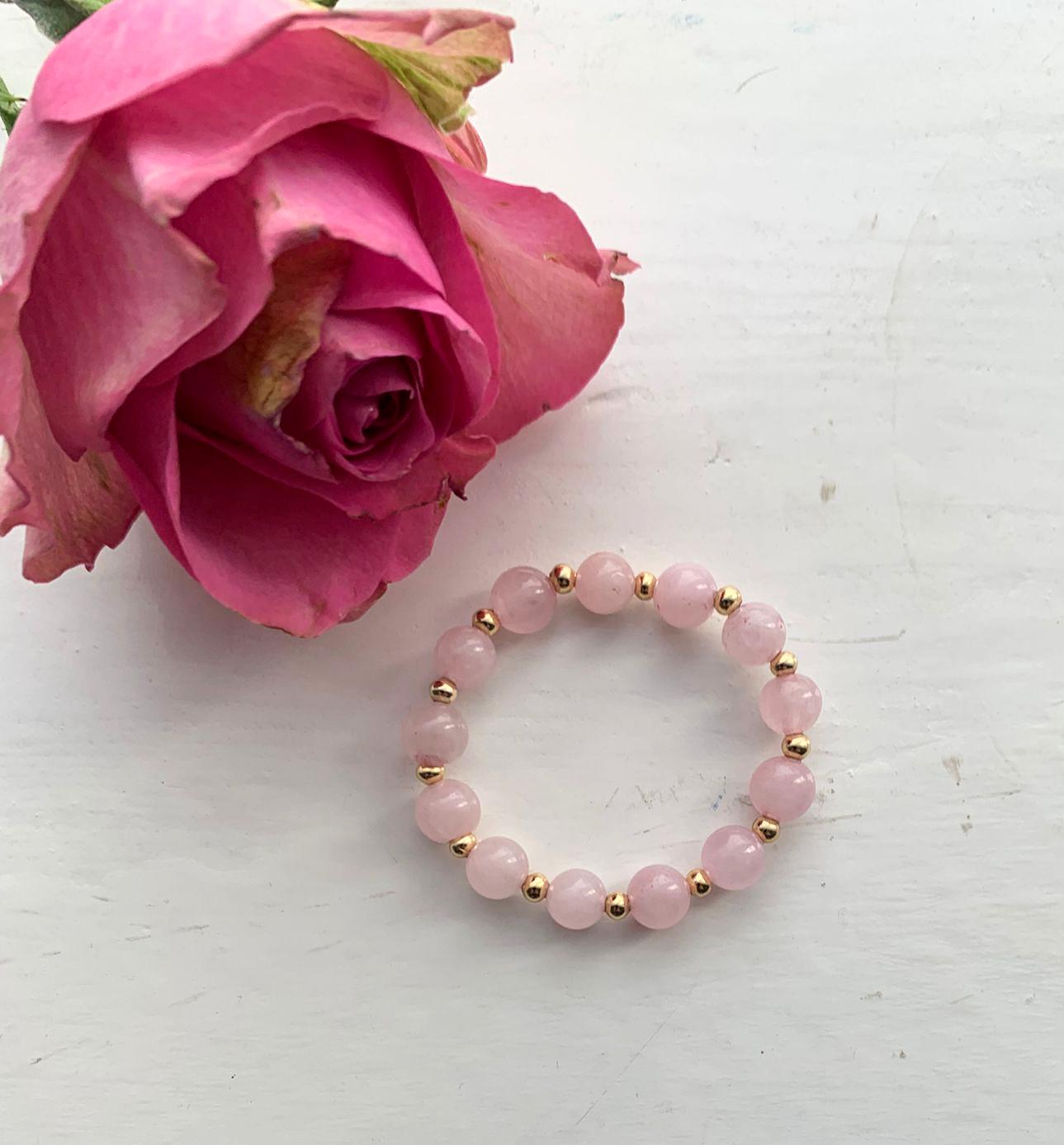 Toddler bracelet - Roze Quartz & Gold Plated