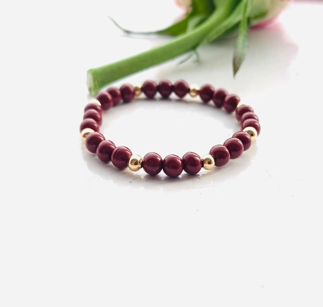 Baby and children's bracelet - red and gold plated - baby shower - birthday gift