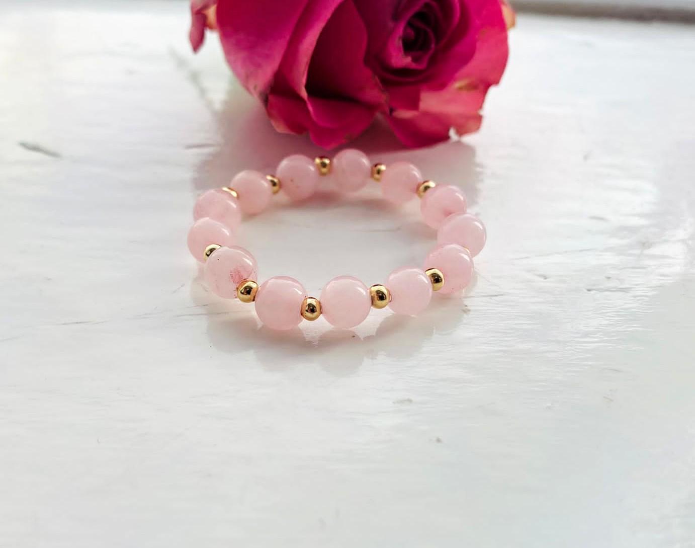 Toddler bracelet - Roze Quartz & Gold Plated