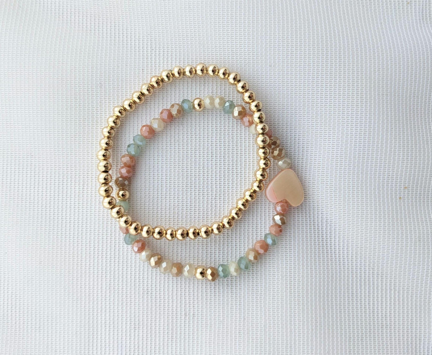 Child bracelet - pink heart & gold plated stacking bracelets