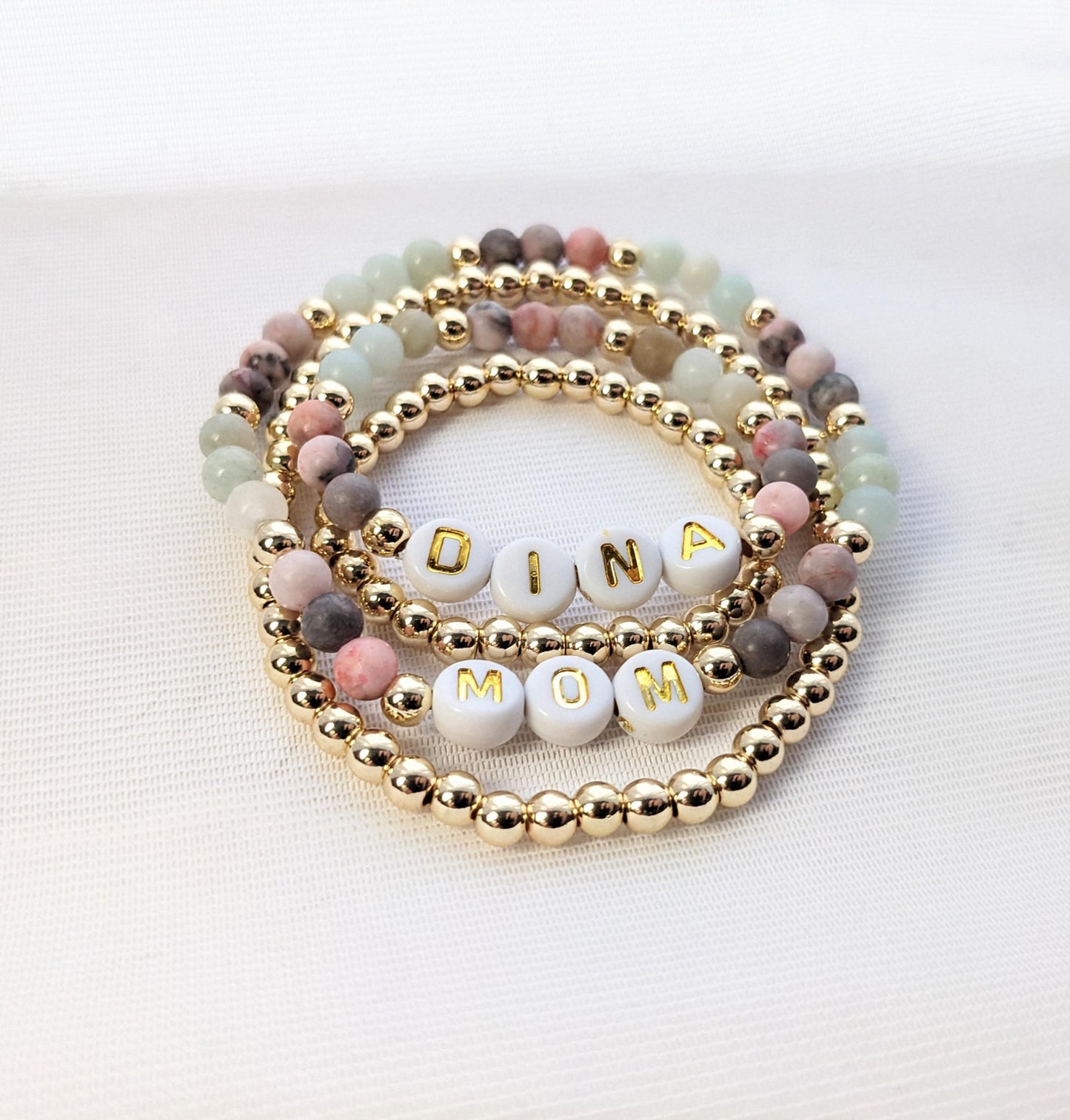 Mini and me - set of matching personalised stacking bracelets for mother and child