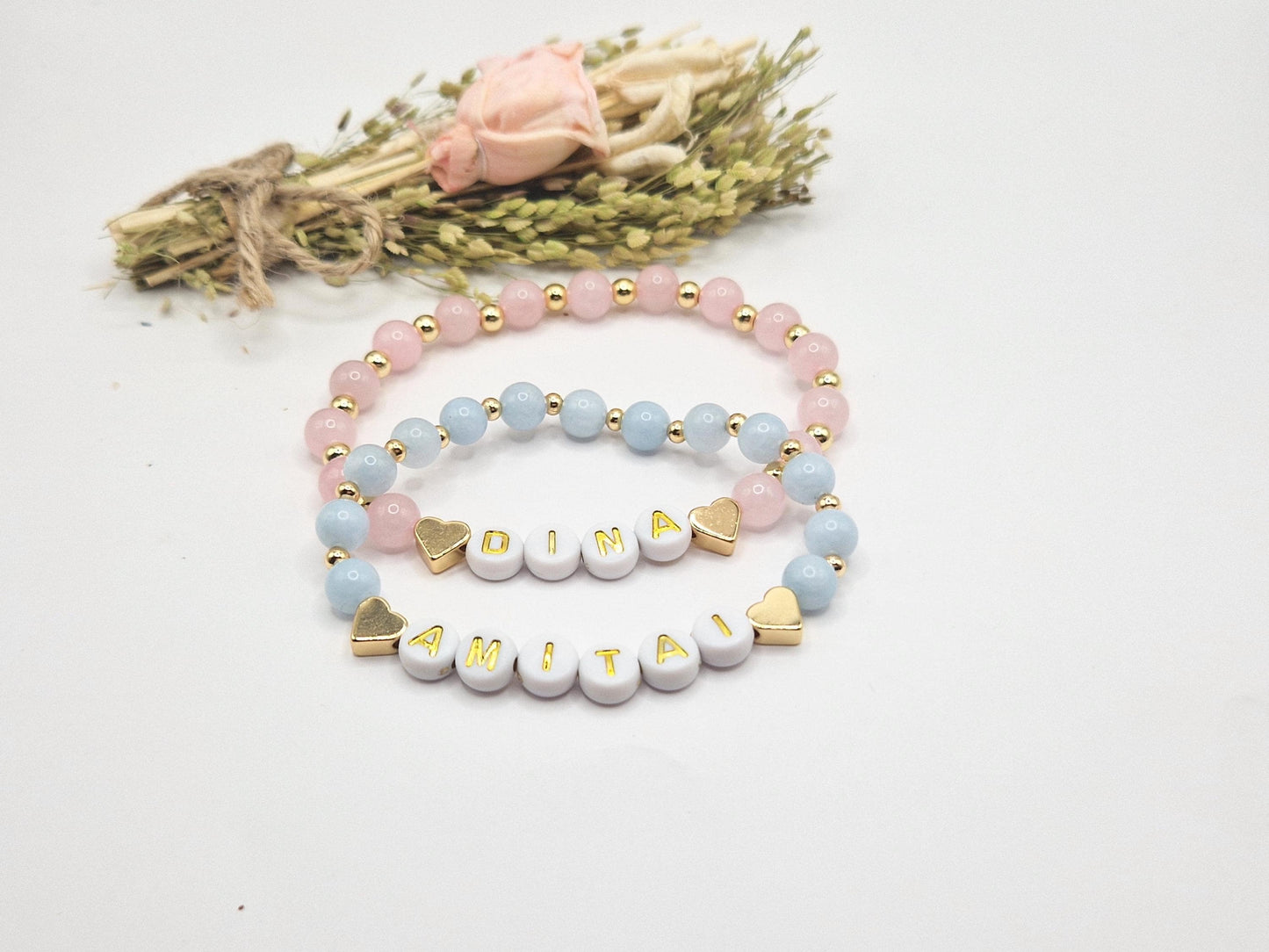 Mama bracelet with child's name - gold plated - pink/blue