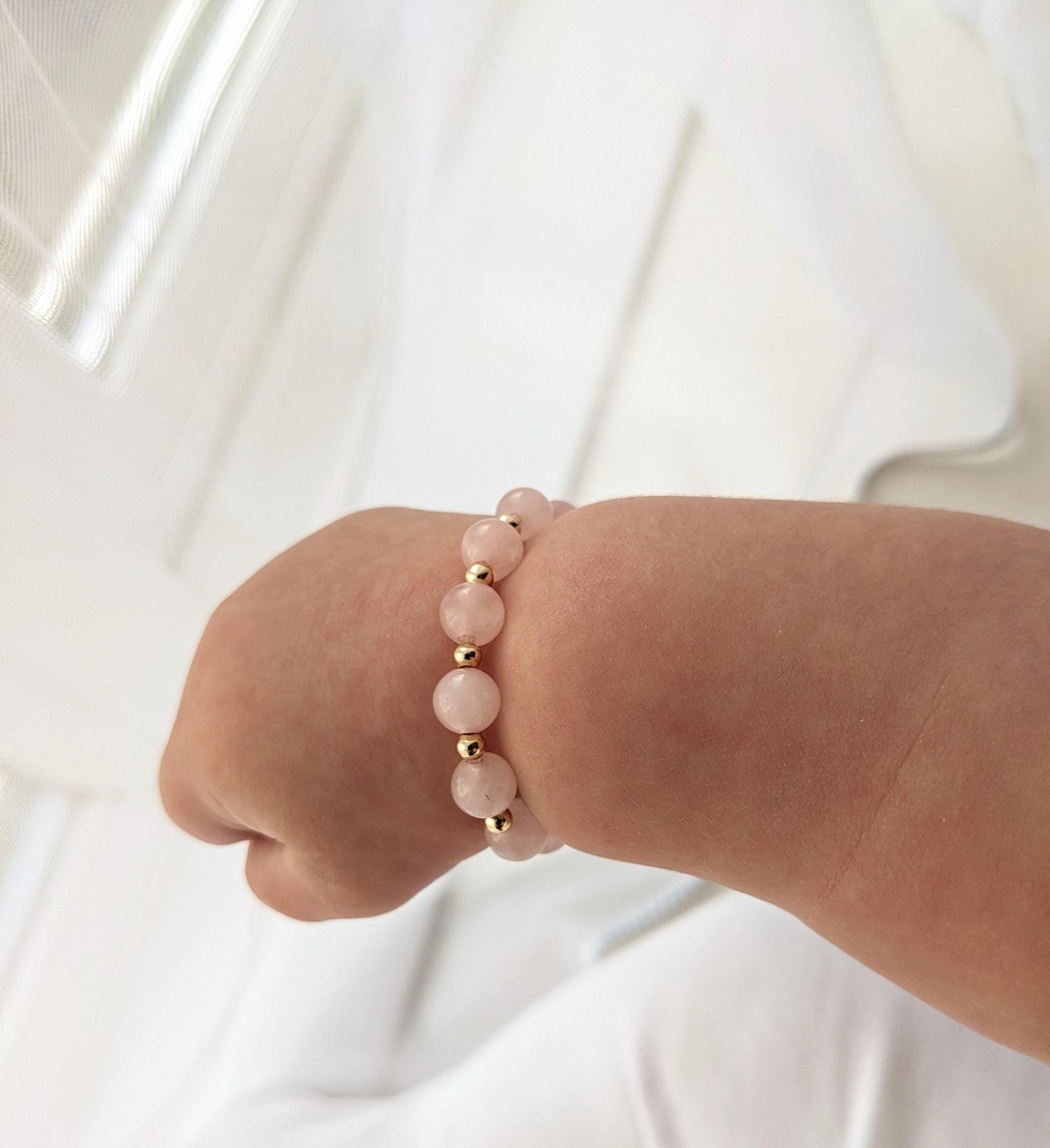 Toddler bracelet - Roze Quartz & Gold Plated