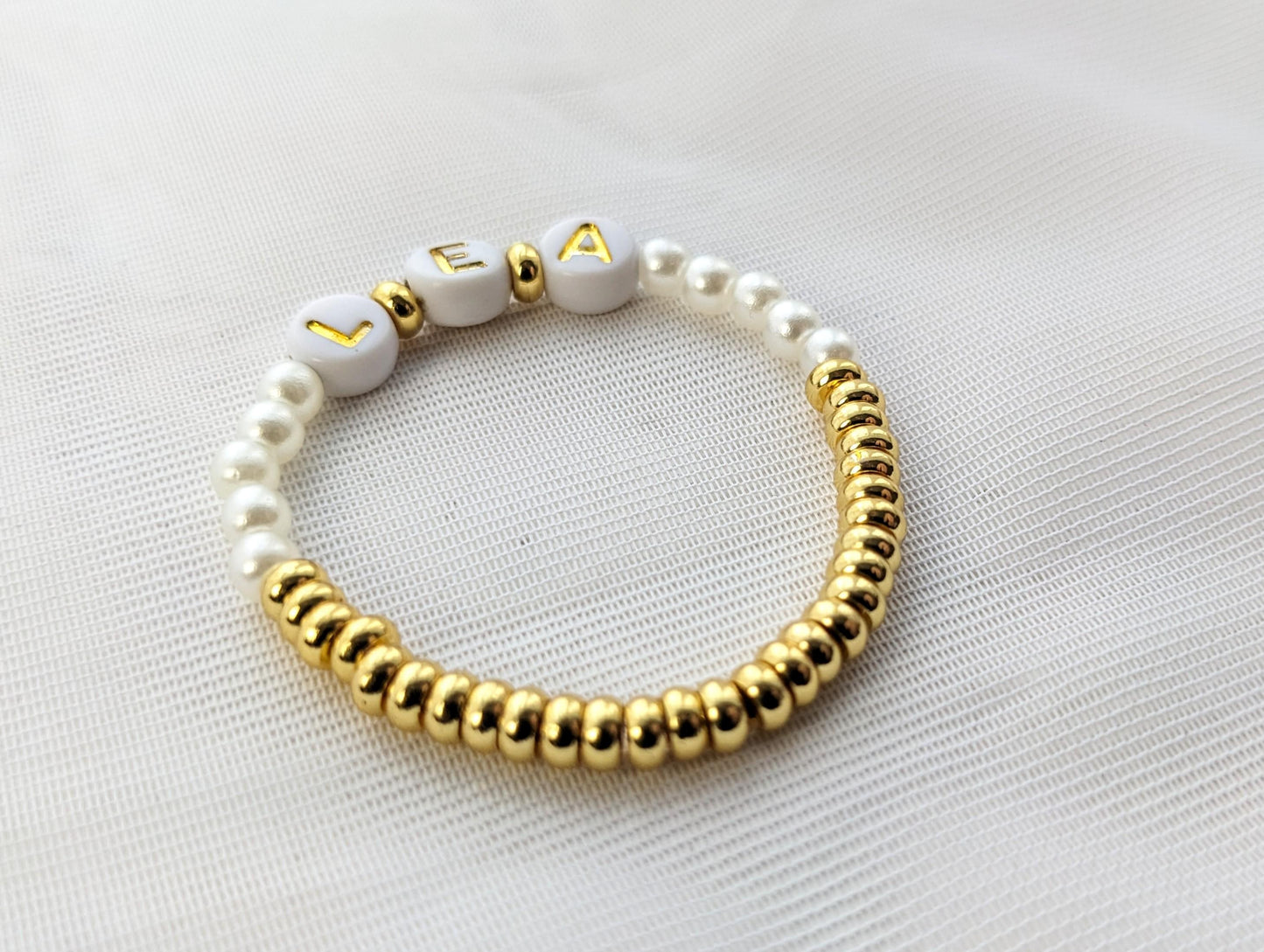 Baby and child personalized pearl & gold bracelet