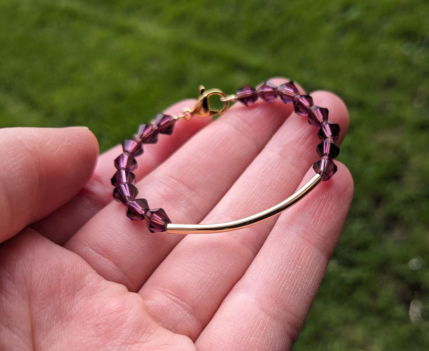 Child bracelet with purple crystals - gold plated - elegant