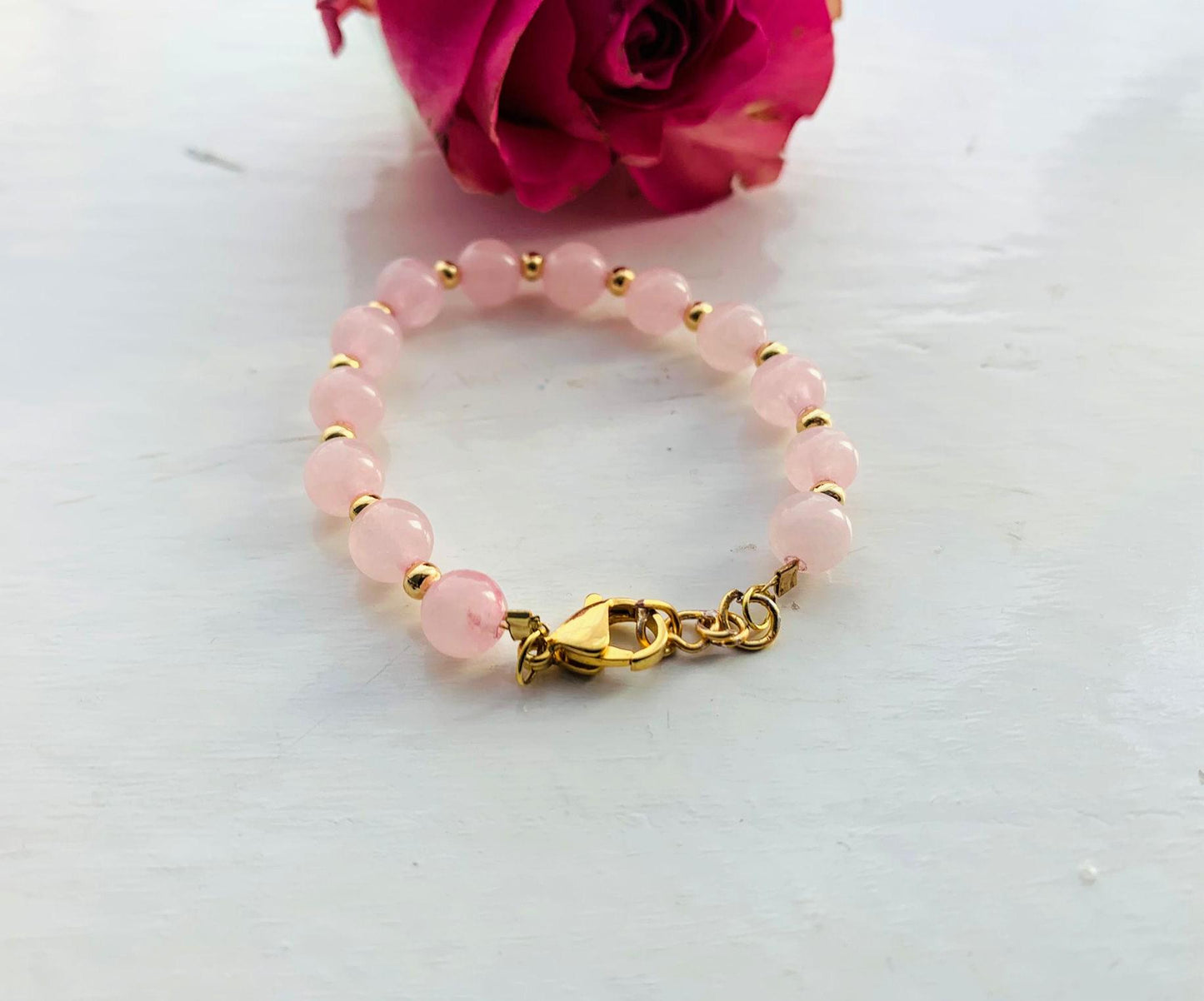 Toddler bracelet - Roze Quartz & Gold Plated