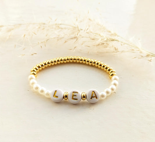 Baby and child personalized pearl & gold bracelet