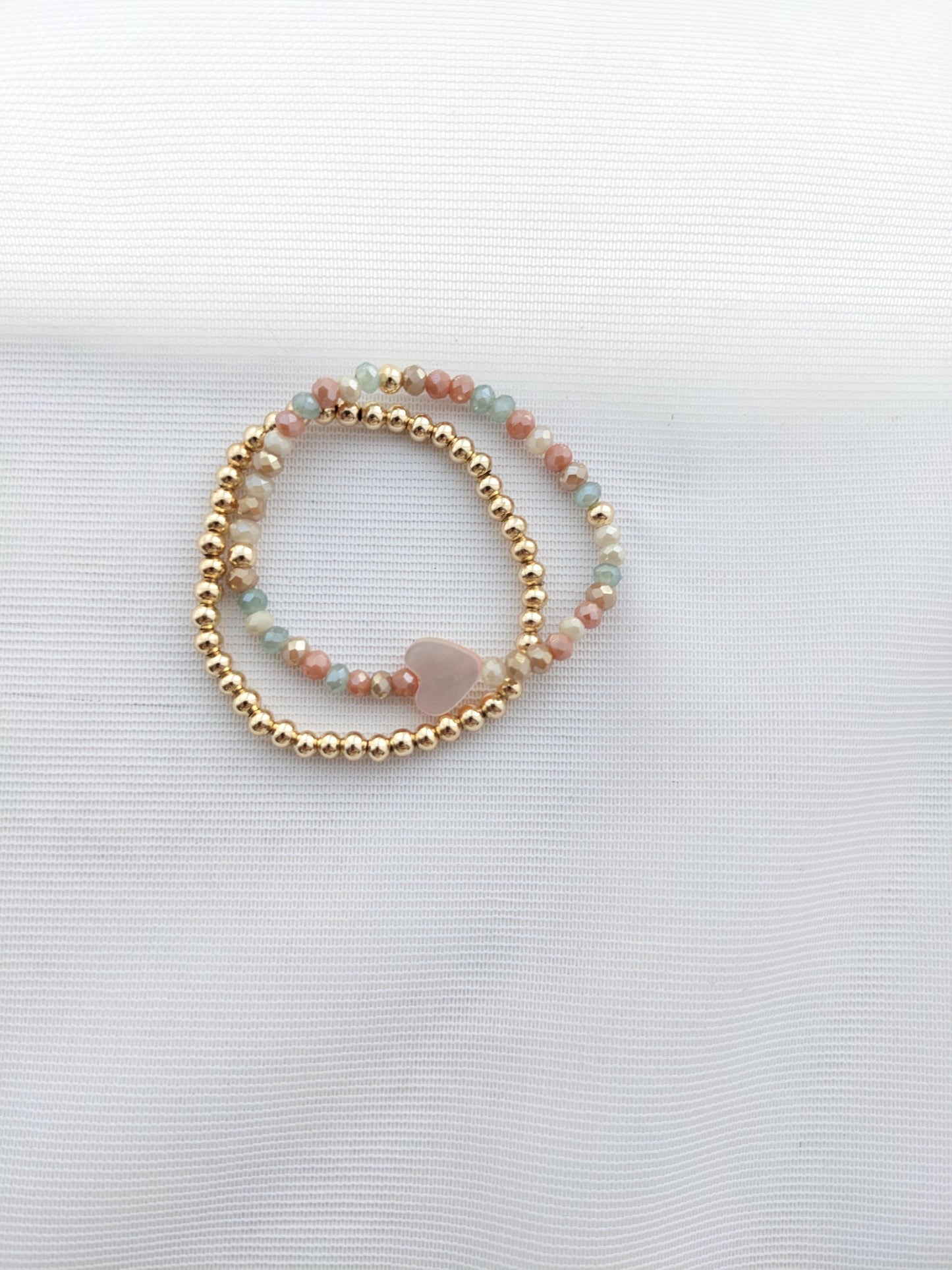 Child bracelet - pink heart & gold plated stacking bracelets