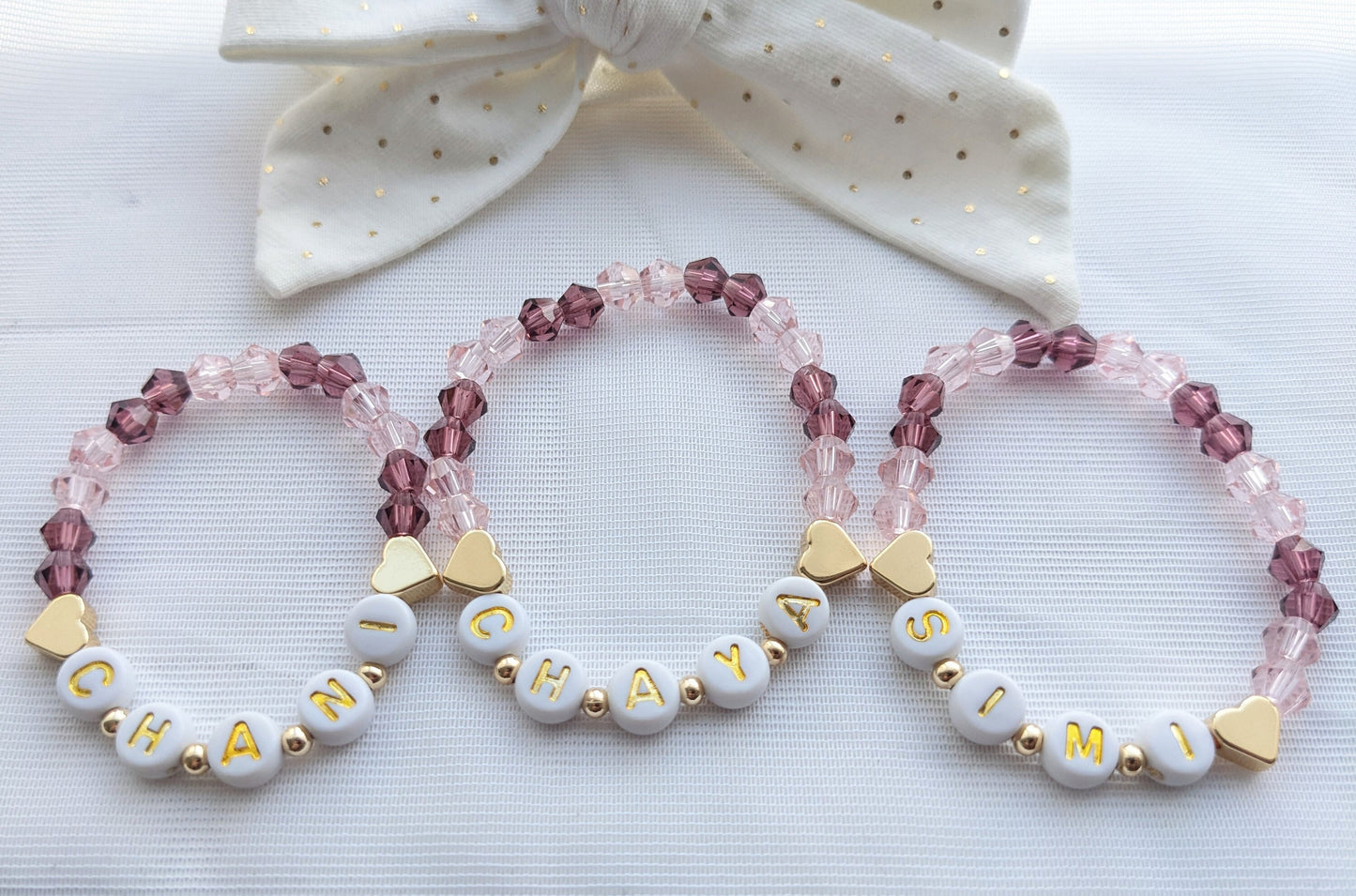 Matching little sisters child bracelets - pink crystals and gold plated