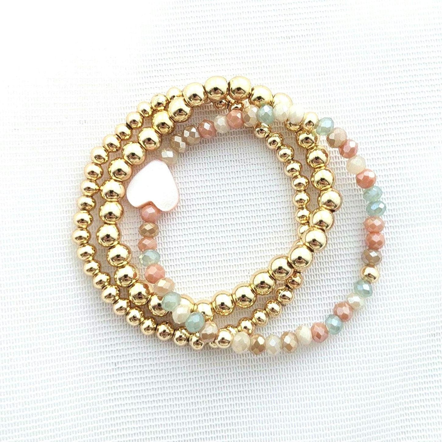 Child bracelet - pink heart & gold plated stacking bracelets