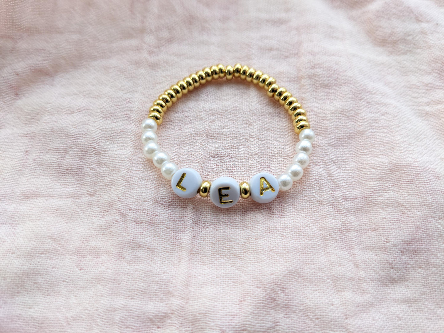 Baby and child personalized pearl & gold bracelet