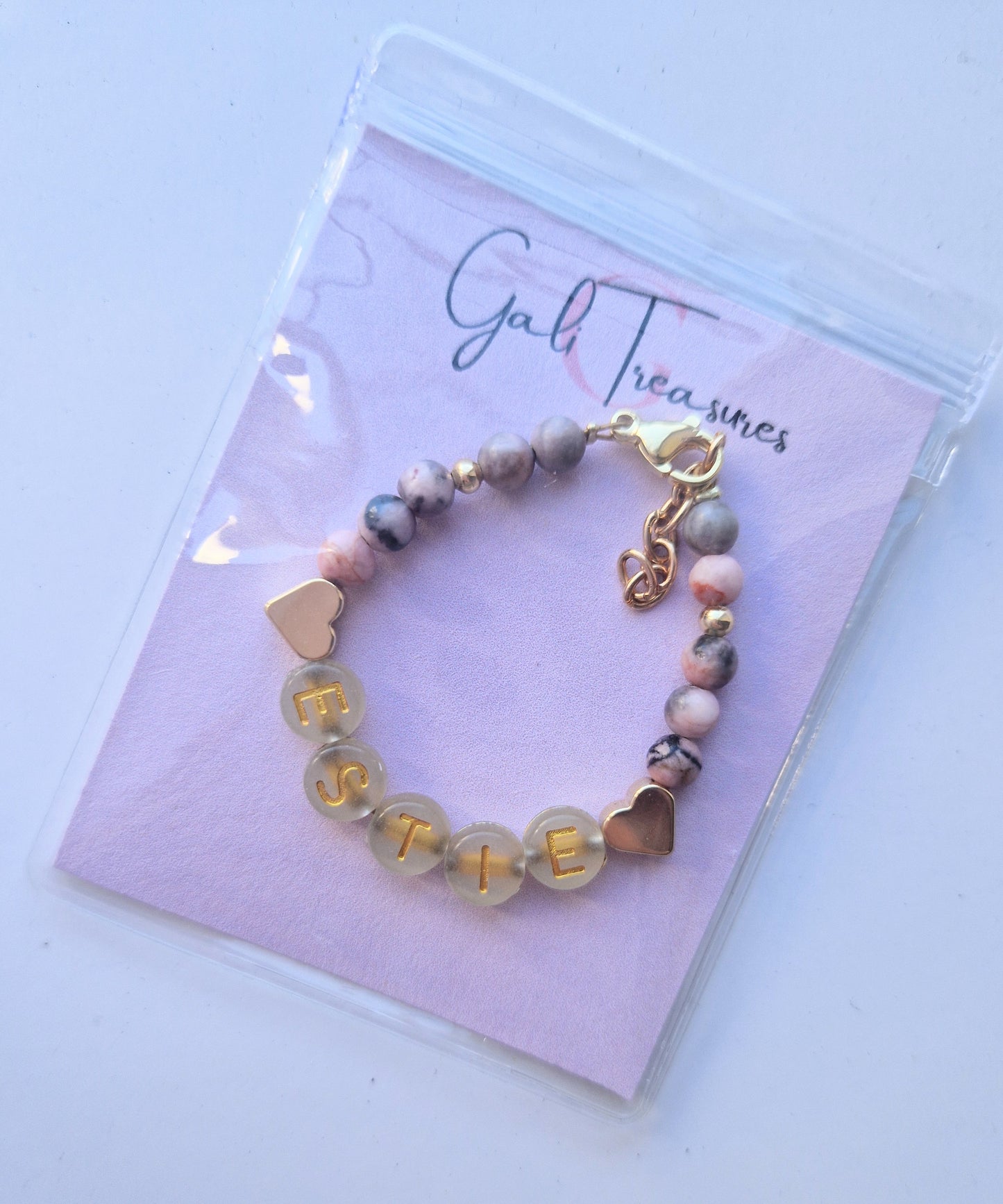 Personalised pink stone & hearts