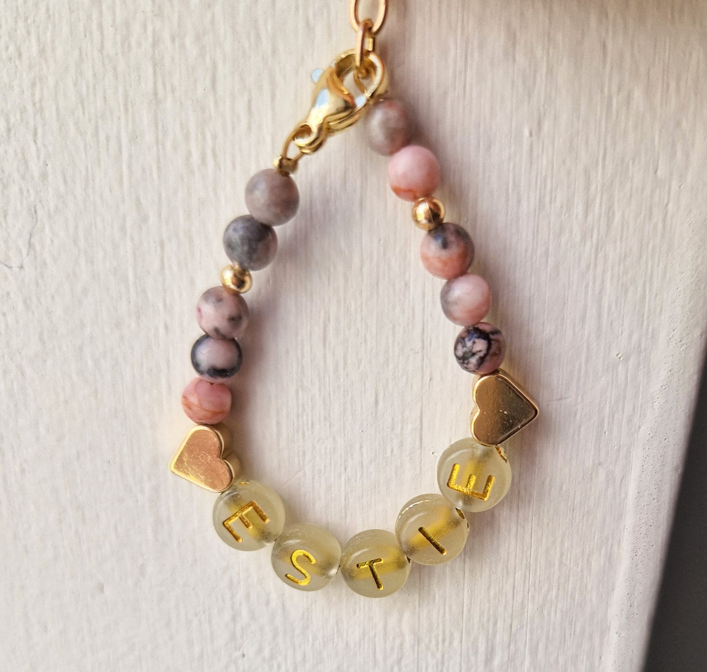 Personalised pink stone & hearts